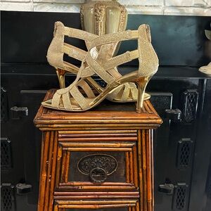 Marc Fisher Gold Strappy Heels for Formal Events